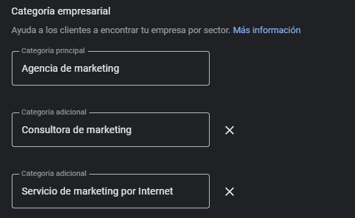 Rellenar la categoría de Google Business Profile