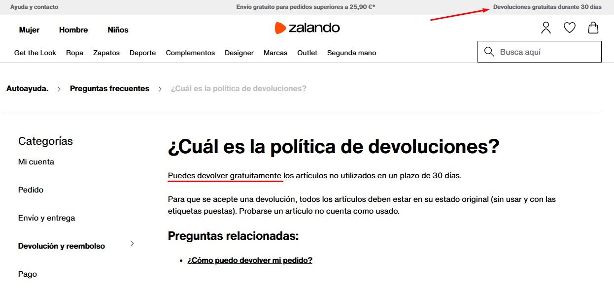 Política de devolución de Zalando