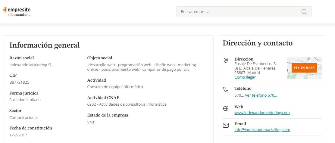 Indexando Marketing en directorio Empresite